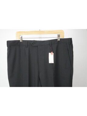 Isaia Solid Black Wool Mens Dress Pants Sz 60 EU Brand New